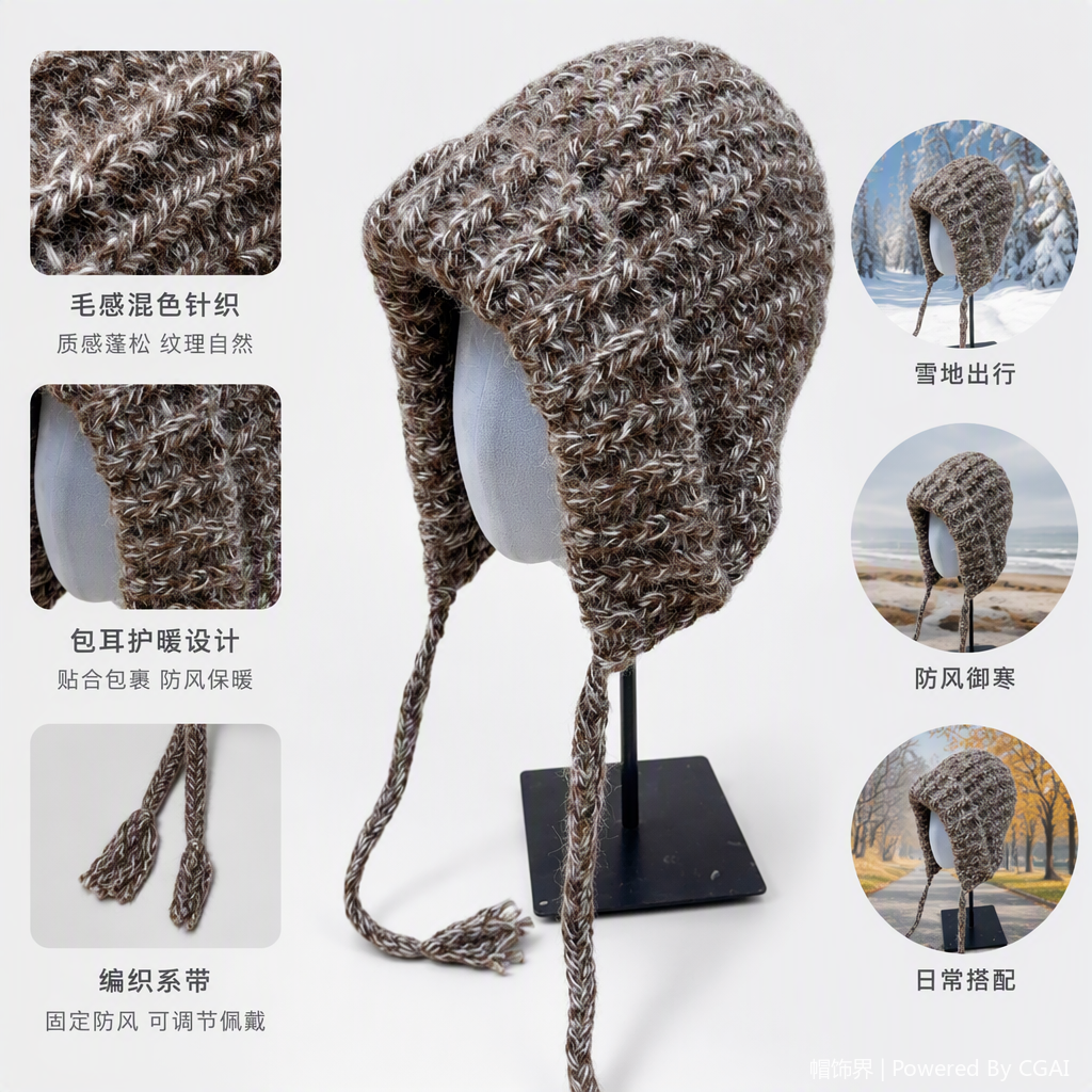 Warm autumn and winter hand-woven warm earcup hat, fashionable and casual, windproof and cold-proof hat suitable for both men and women