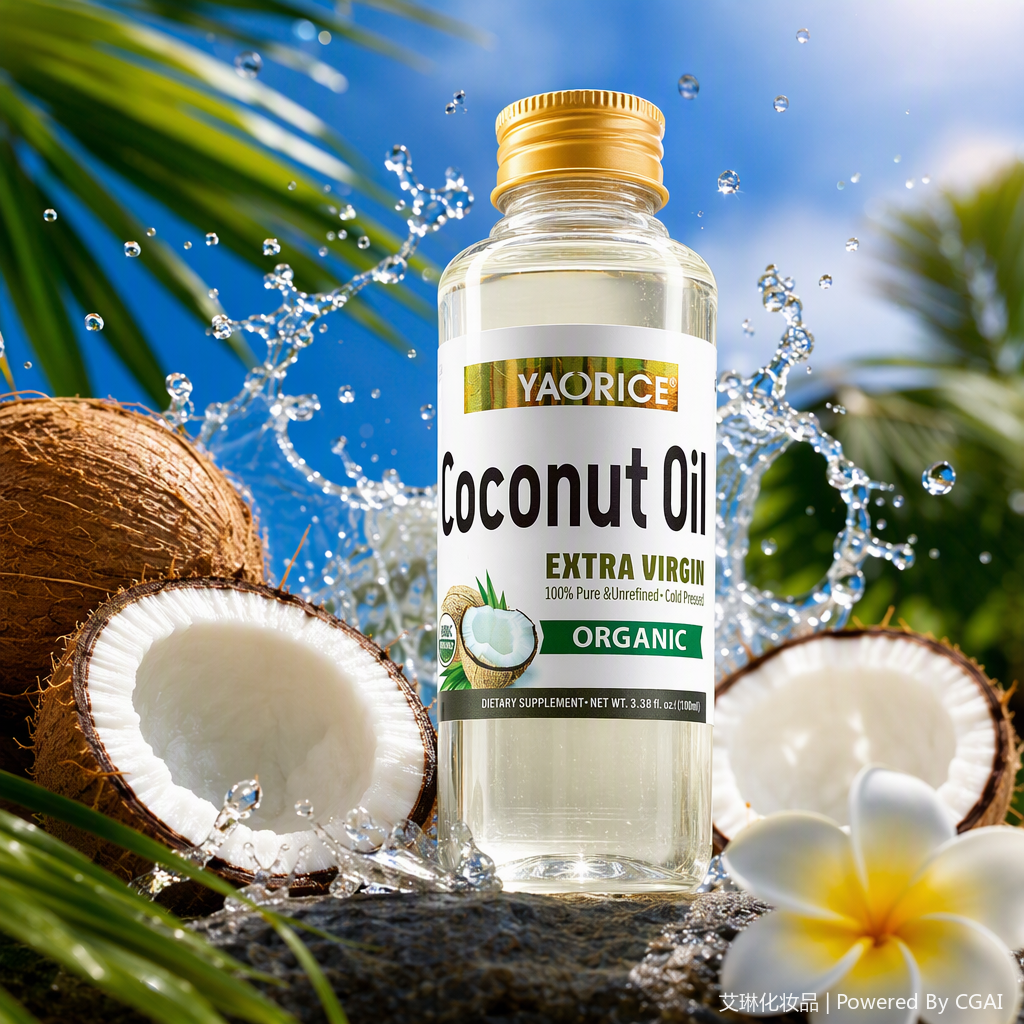 Aceite de coco orgánico de alta calidad botella de vidrio transparente embalaje tapa de oro cuidado de la piel aplicable natural y puro Specification image