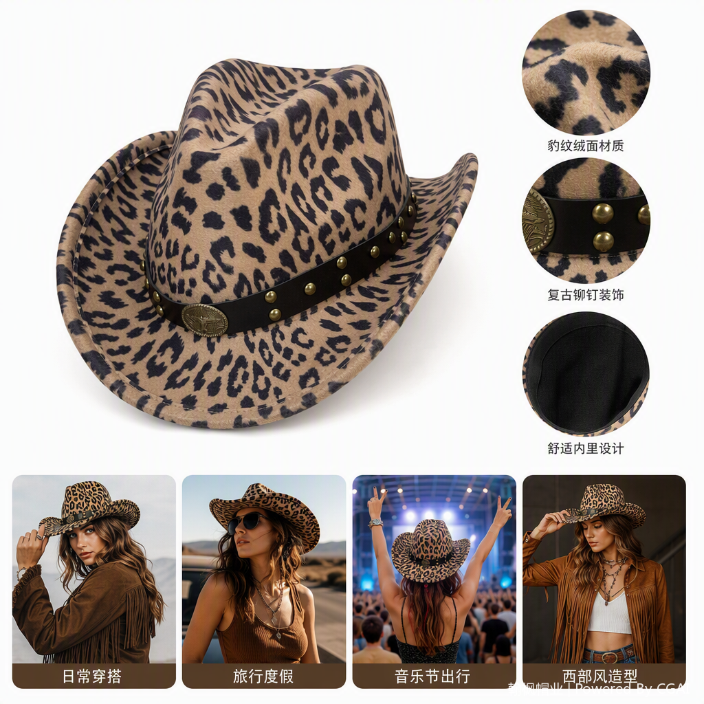 The fashionable leopard print denim hat is a versatile, casual and trendy summer outdoor travel accessory