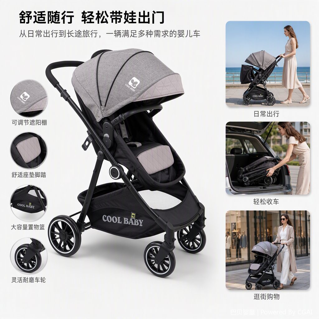 Multi-functional baby stroller, lightweight folding stroller, baby seat, infant stroller products Item Picture