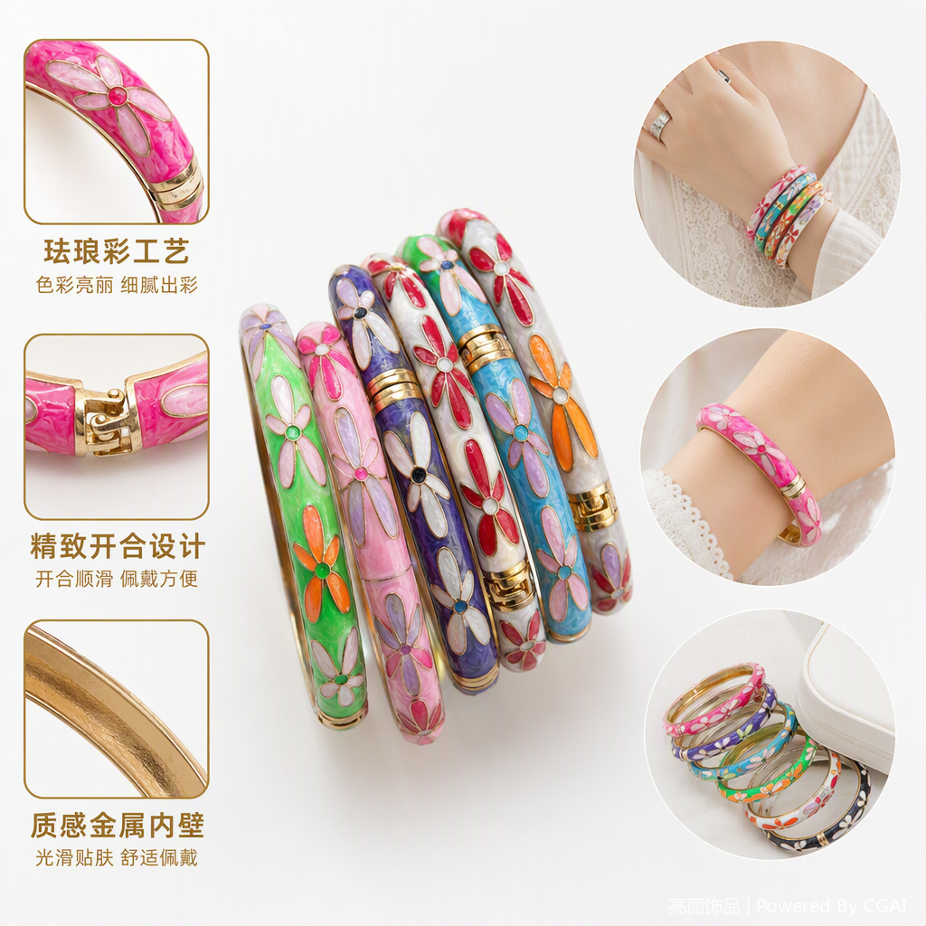 Colorful floral enamel bracelet, a fashionable and versatile accessory, an elegant ladies' bracelet gift