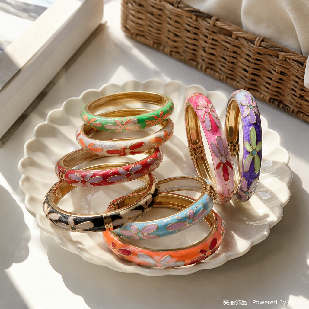 Colorful floral enamel bracelet, a fashionable and versatile accessory, an elegant ladies' bracelet gift details Picture