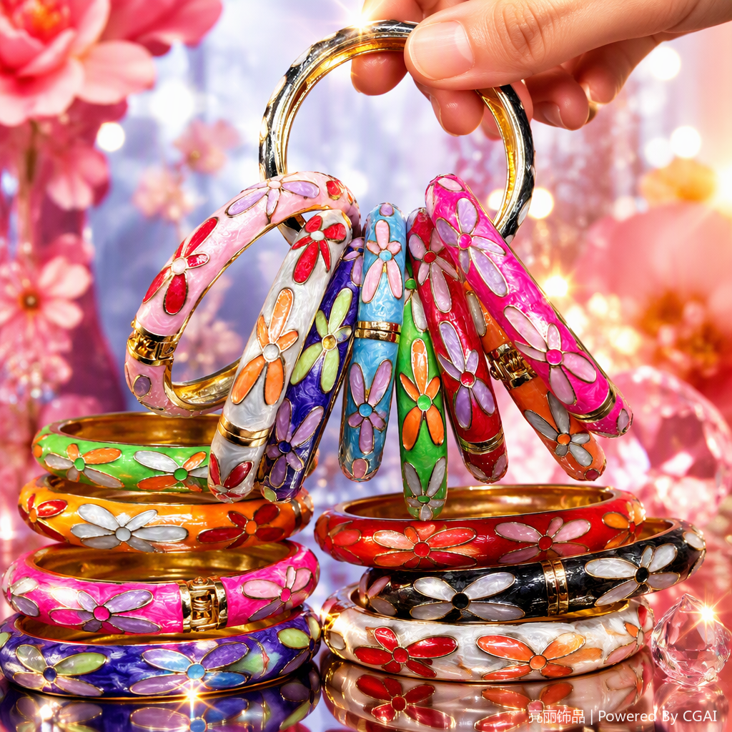 Colorful floral enamel bracelet, a fashionable and versatile accessory, an elegant ladies' bracelet gift Specification image