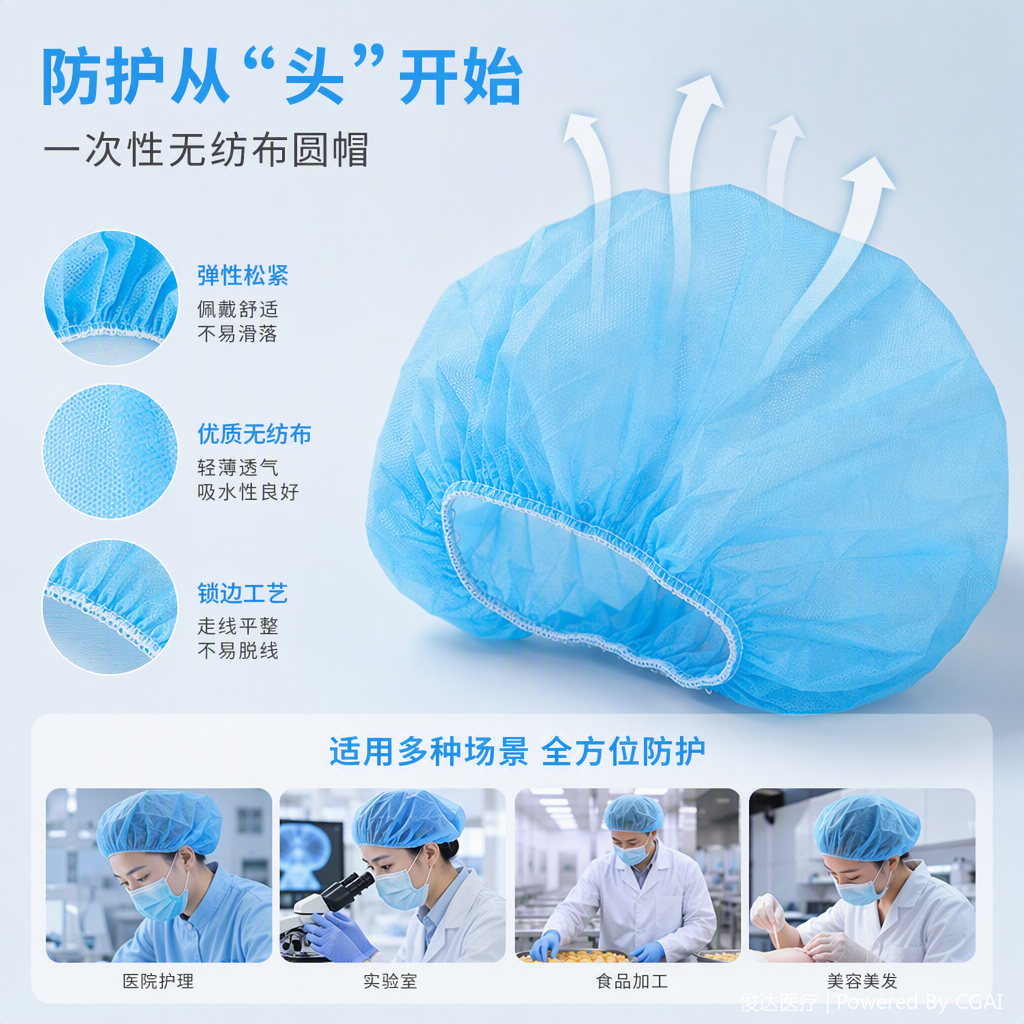 Junda disposable non-woven fabric round cap Breathable, dust-proof, thickened non-woven fabric blue round cap for both men and women details Picture