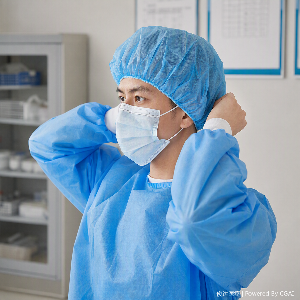 Junda disposable non-woven fabric round cap Breathable, dust-proof, thickened non-woven fabric blue round cap for both men and women Item Picture