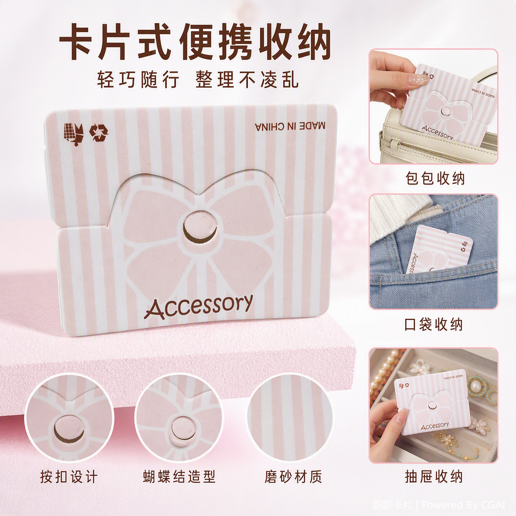 A variety of fashionable accessory items are packaged in cardboard Specification image