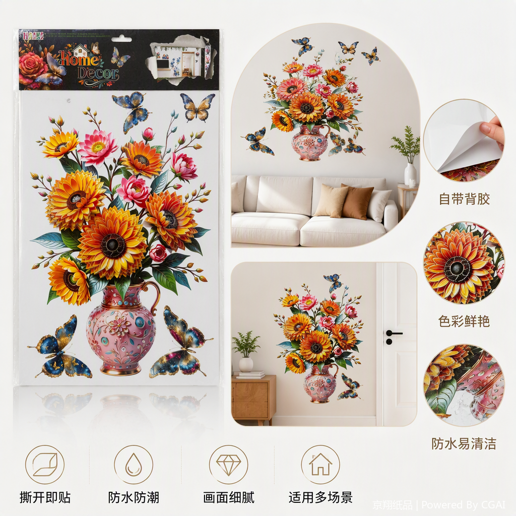 A variety of eco-friendly PVC wall stickers are available for creative home decoration, including living room and bedroom background wall decorative films details Picture