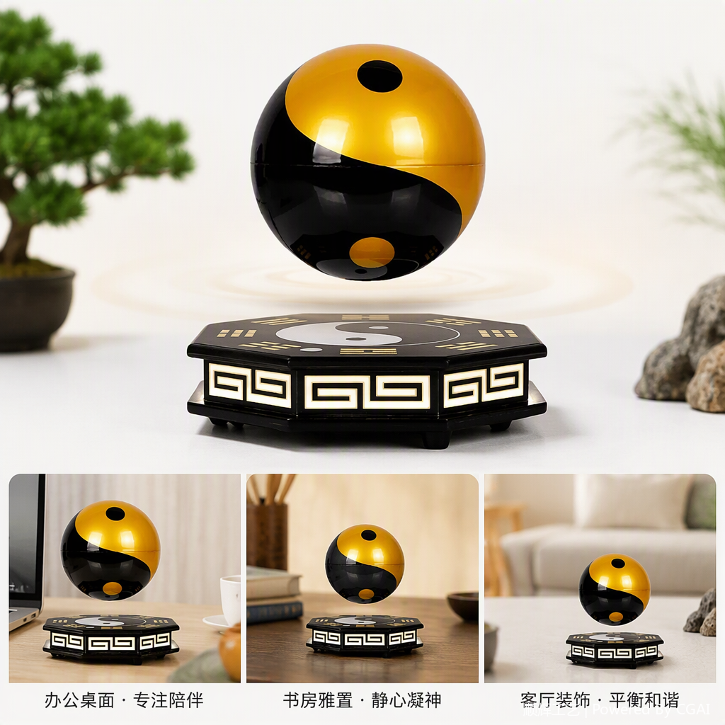 太极球悬浮八卦底座静态摆件收藏装饰品禅意风格工艺品