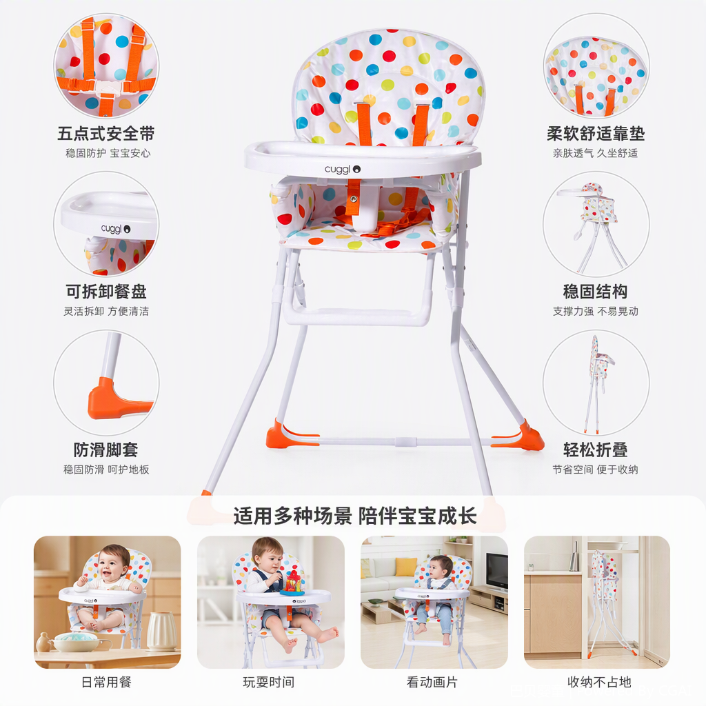 Multi-functional children's high chair, baby seat, adjustable infant stroller, baby bed, and baby carrier supplies set details Picture