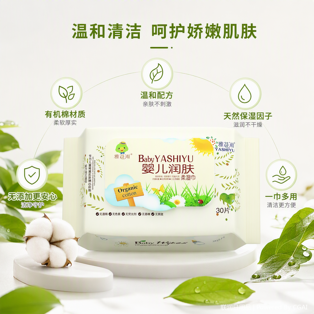 婴儿润肤柔湿巾白色包装袋柔软保湿温和宝宝专用湿巾