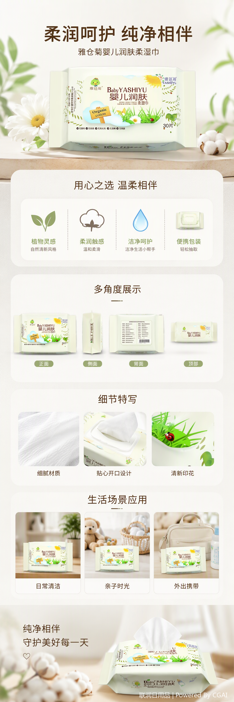 婴儿润肤柔湿巾白色包装袋柔软保湿温和宝宝专用湿巾详情1