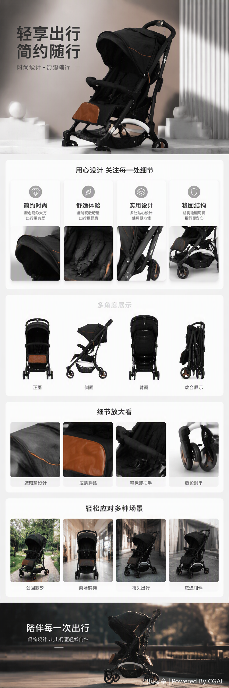 多功能婴儿推车轻便折叠童车宝宝座椅婴幼儿推车可拆换背带款详情1