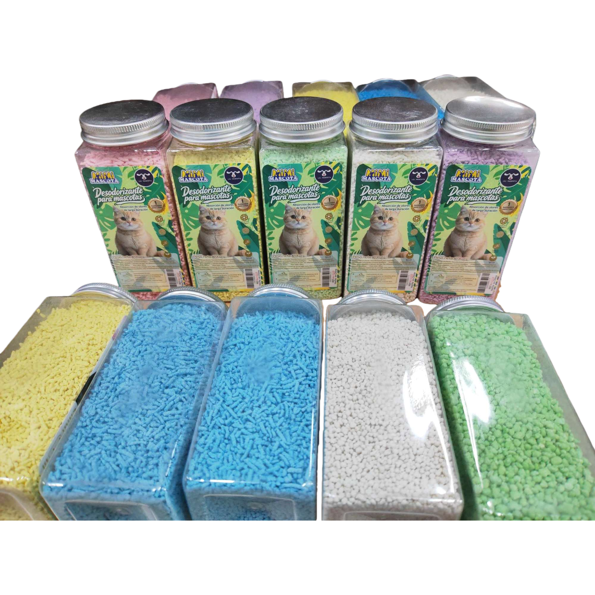 Colorful cat litter bottles, pet cat supplies, deodorizing, dust-proof, environmentally friendly and durable, essential for family pets Item Picture