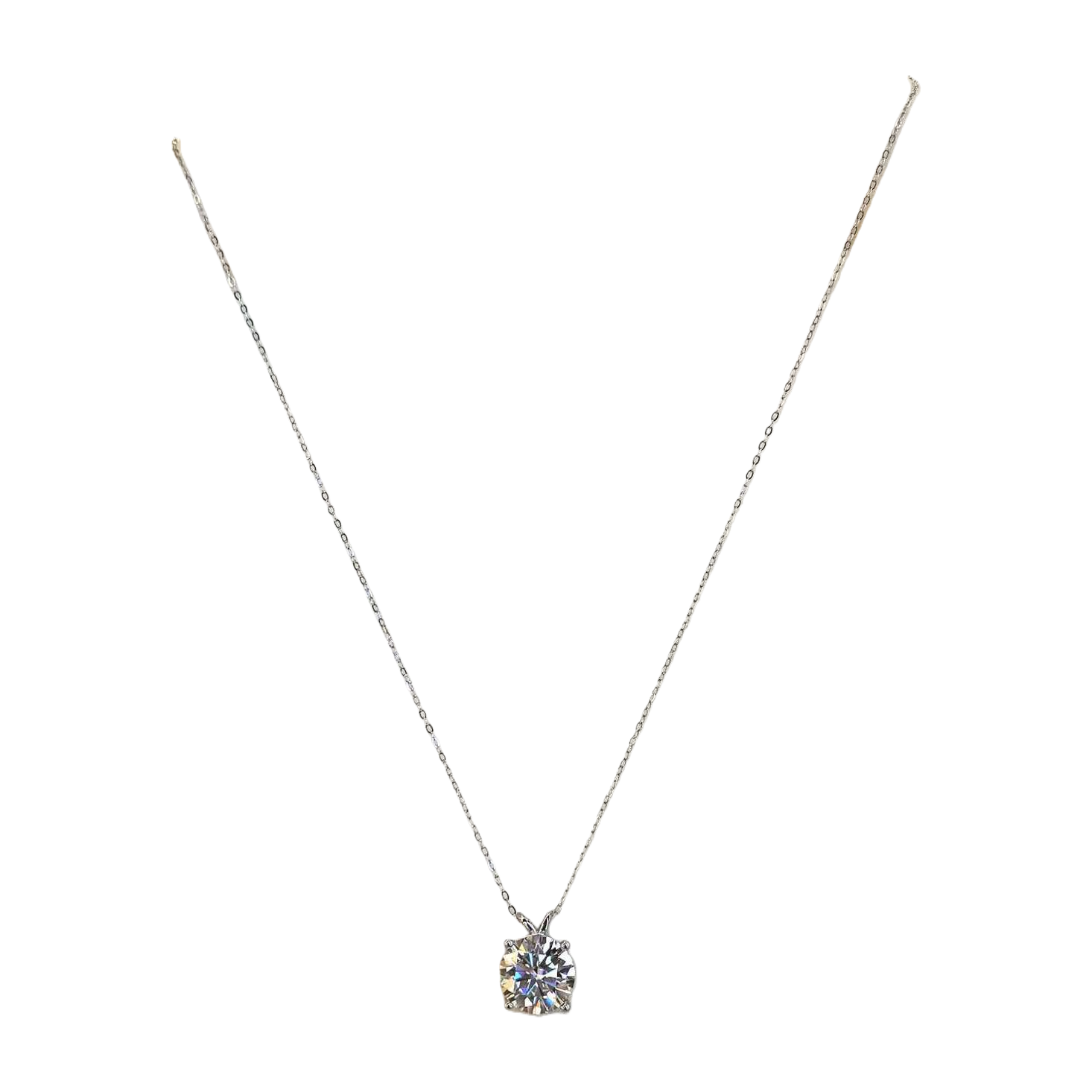 Cadena de plata con un solo colgante de diamante de corte redondo collar de moda simple para mujeres accesorios de regalo Item Picture