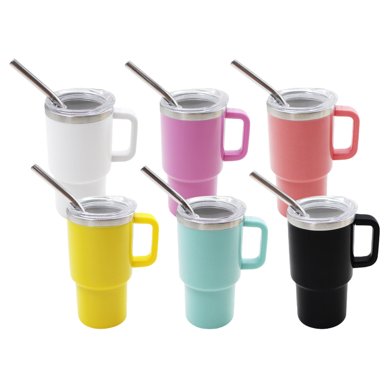 120ML thumb cups with handles, six types of colorful double-layer mugs, transparent LIDS, metal straw coffee cups, mouthwash cups, daily necessities and general necessities, customizable logos Item Picture