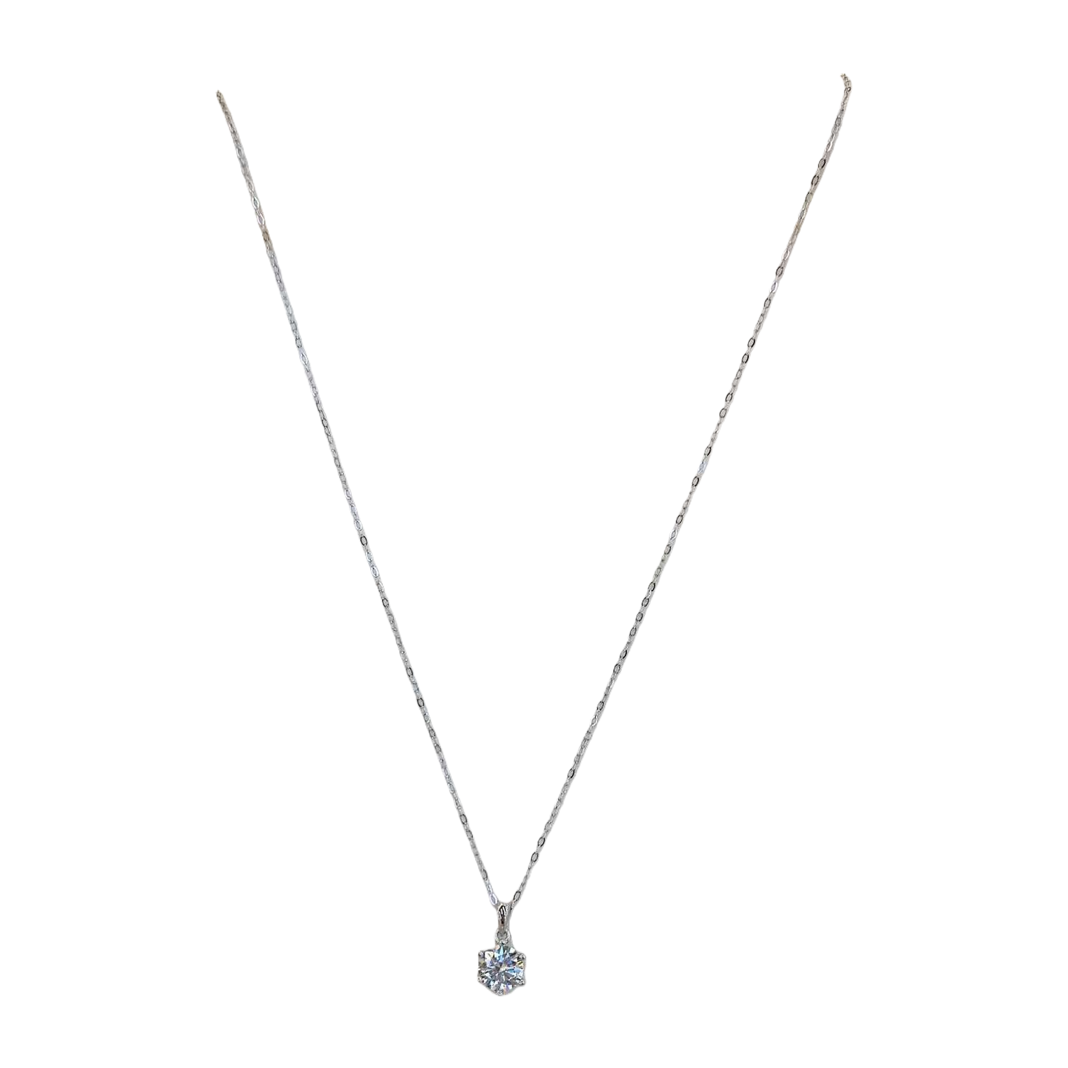 A simple and versatile women's accessory with a fashionable silver chain necklace and a single brilliant diamond pendant Item Picture