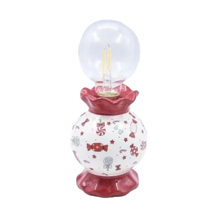 The base with red lace and white candy patterns, decorated with transparent bulbs, creates a festive atmosphere and provides warm home lighting Item Picture