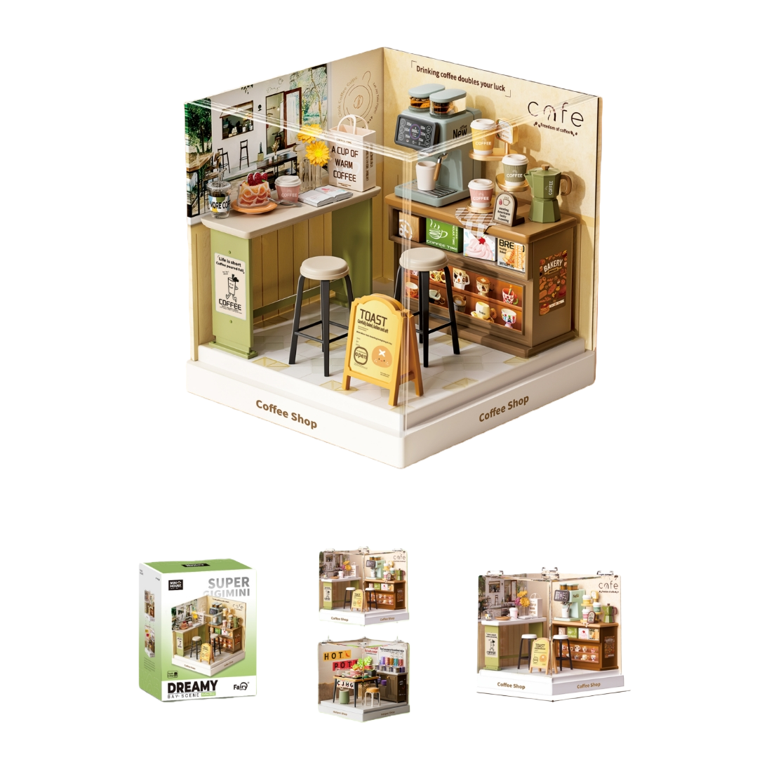 A multi-functional hand-cranked coffee machine in a coffee shop, a small house, and creative coffee supplies assembly Specification image