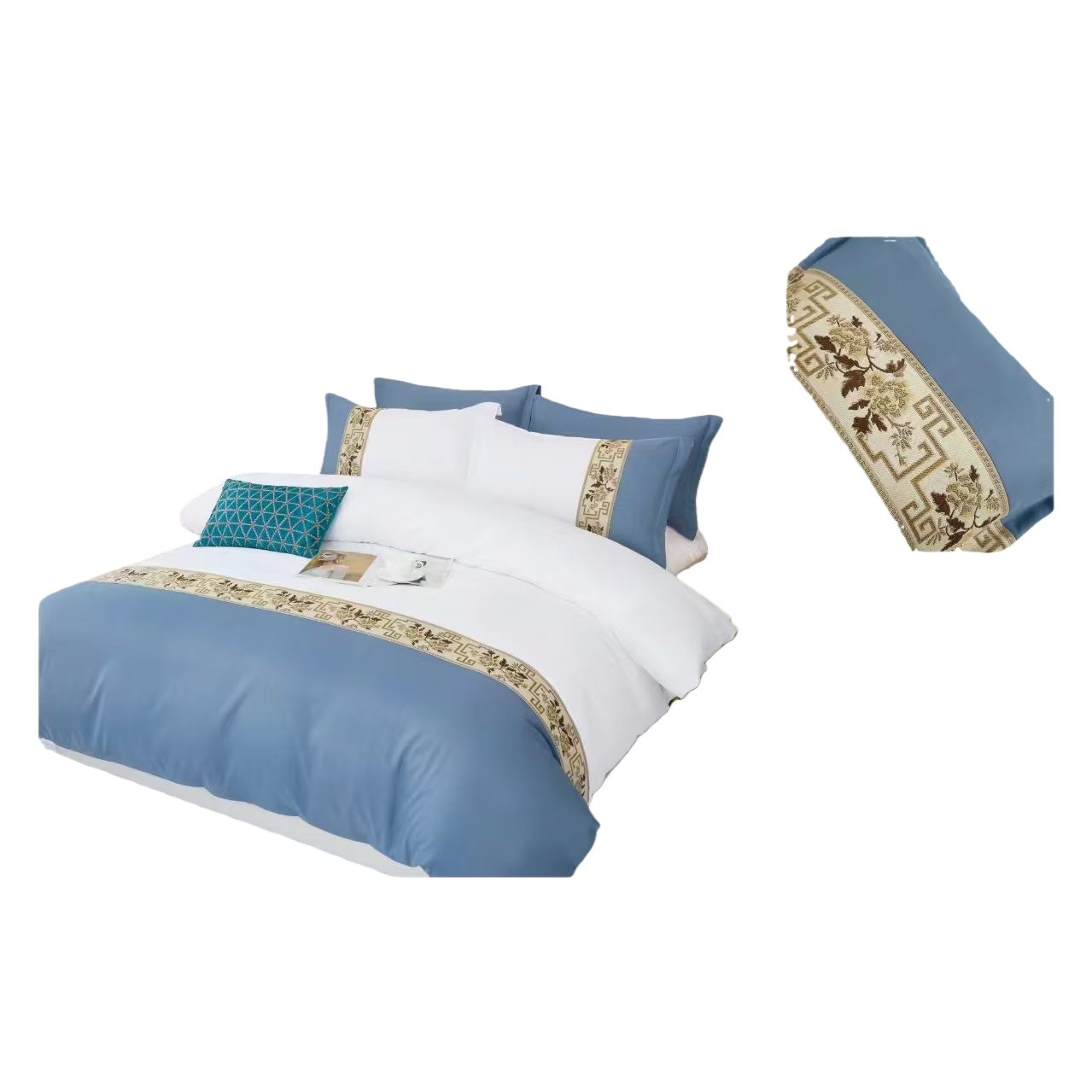 Solid color simple four-piece set of bedding, all-cotton bed sheets, quilt covers, bed covers, bedding set, bedroom home supplies details Picture