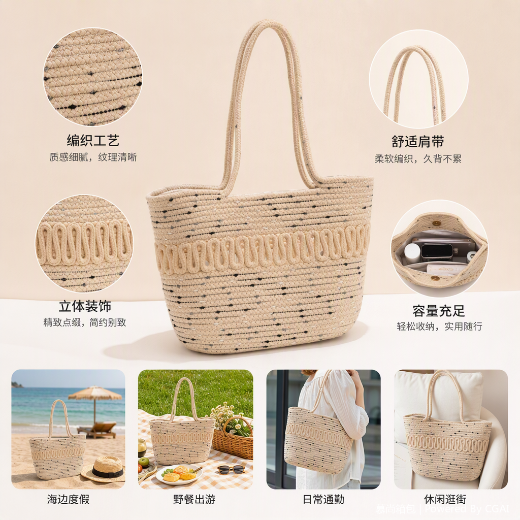 Hand-woven straw bag, a versatile and casual handbag for women, a retro and trendy summer new fashion bag