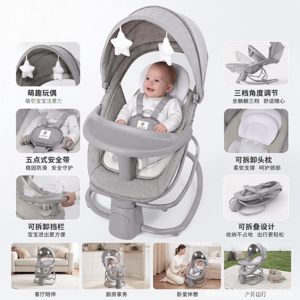 The eco-friendly material infant rocking car multi-functional soothing seat is suitable for indoor and outdoor play and entertainment Specification image