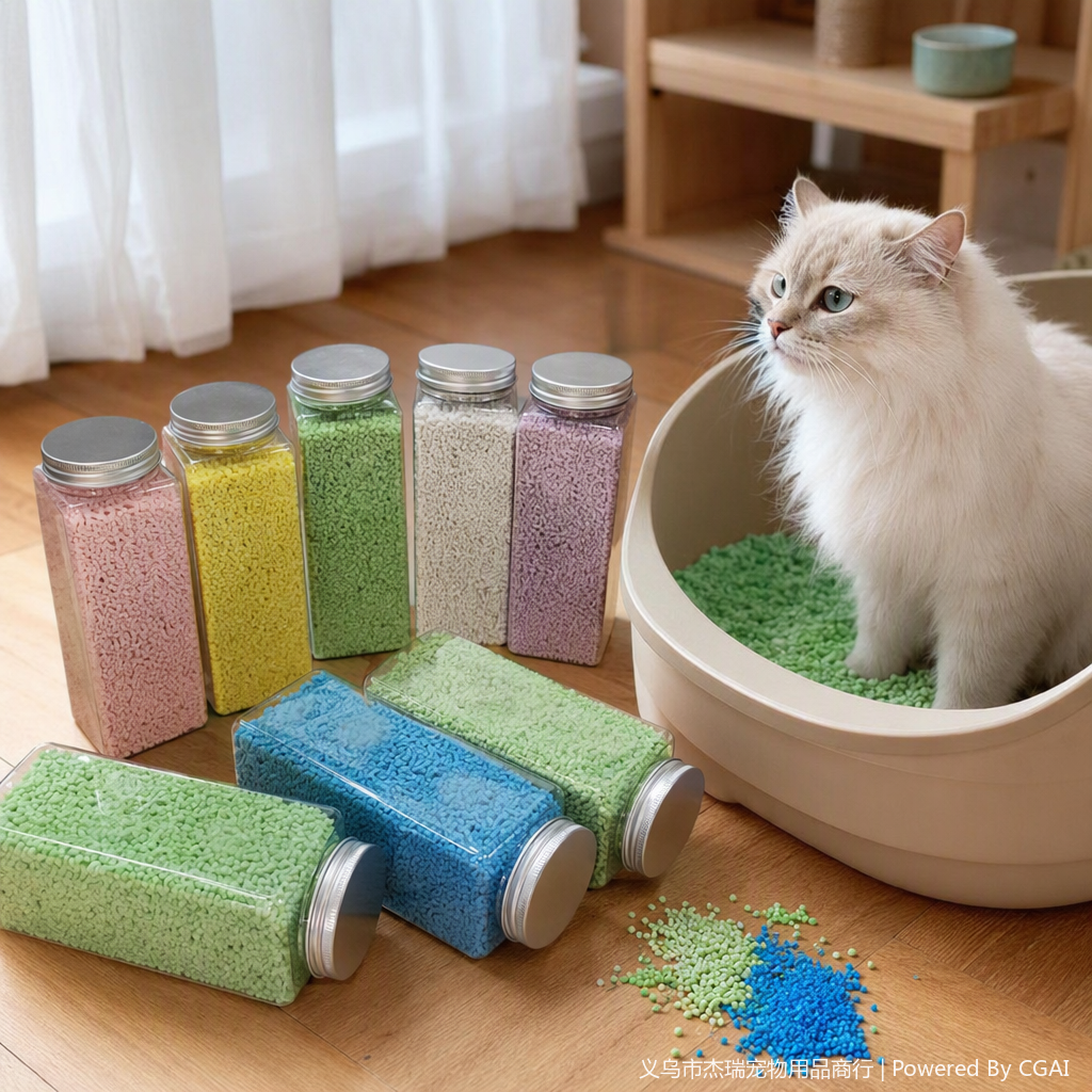 Colorful cat litter bottles, pet cat supplies, deodorizing, dust-proof, environmentally friendly and durable, essential for family pets details Picture