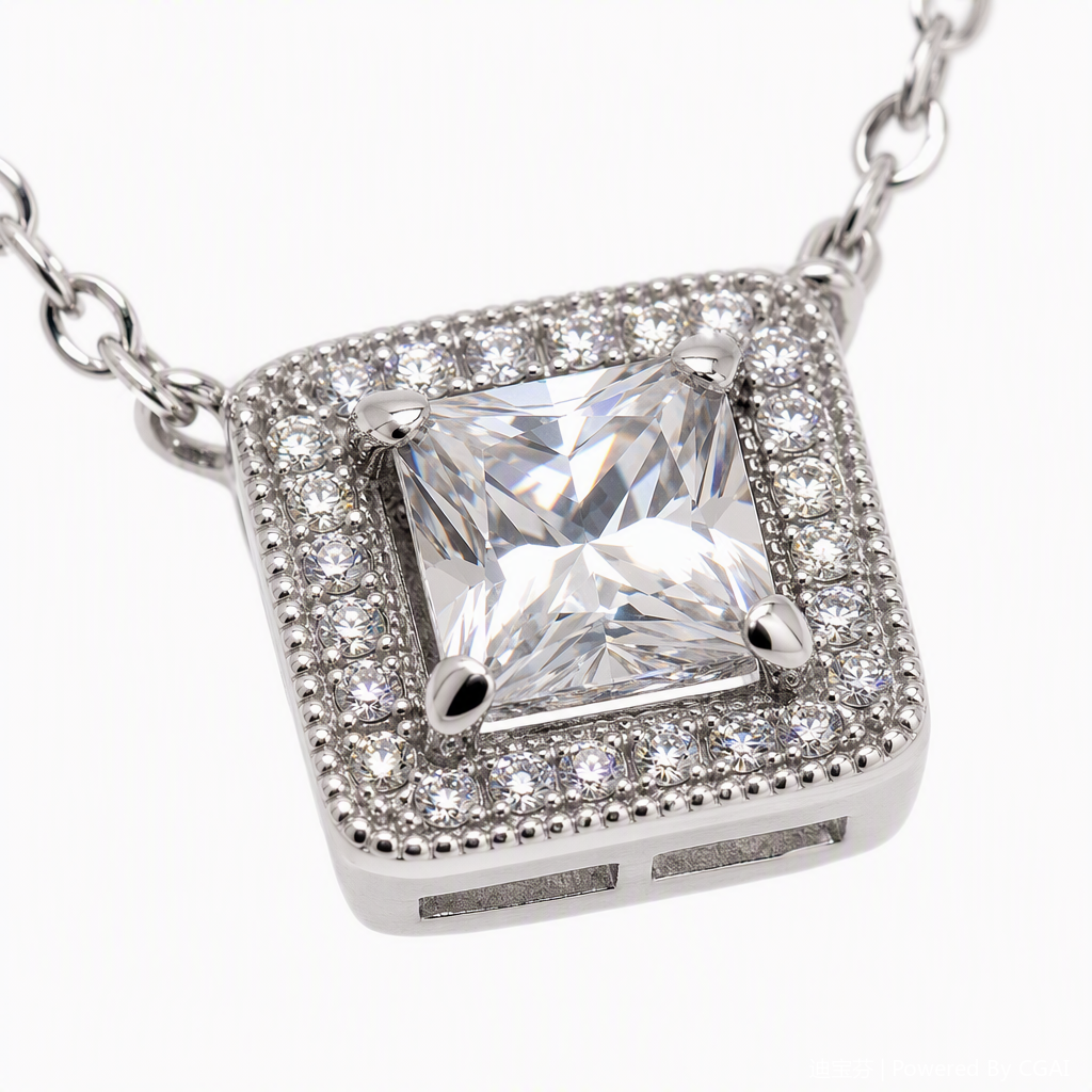 A fashionable silver necklace with a square diamond-encrusted pendant, a simple and versatile women's accessory, a trendy style Application Scenario