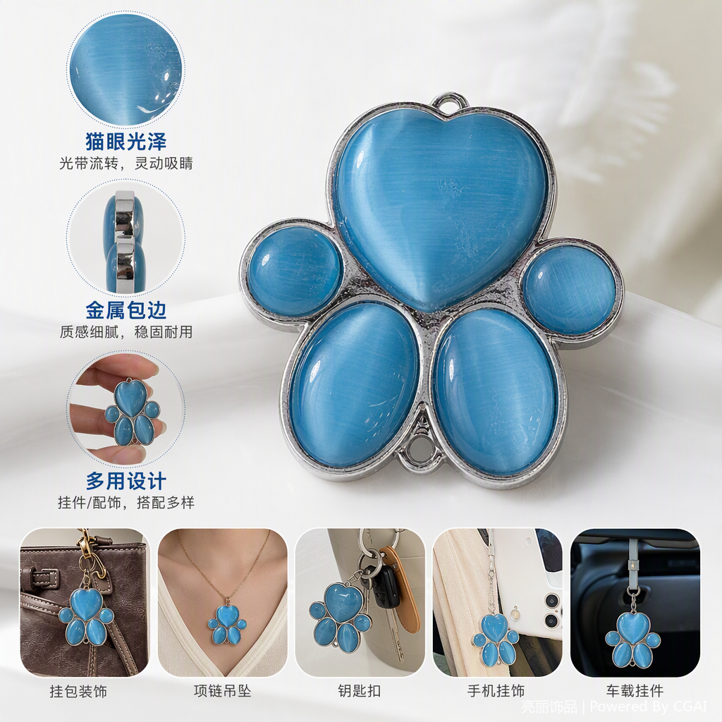 Fashionable blue cat claw-shaped pendant, personalized and trendy accessory, couple necklace, gift for girls
