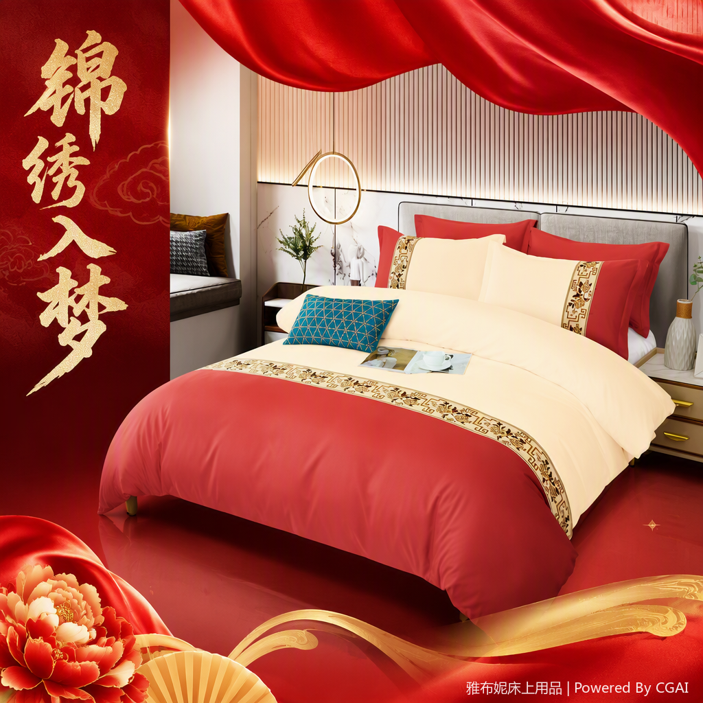 Wedding bedding set, wedding bedroom bedspread and duvet cover four-piece set, wedding home textiles, wedding room decoration bedding set Application Scenario