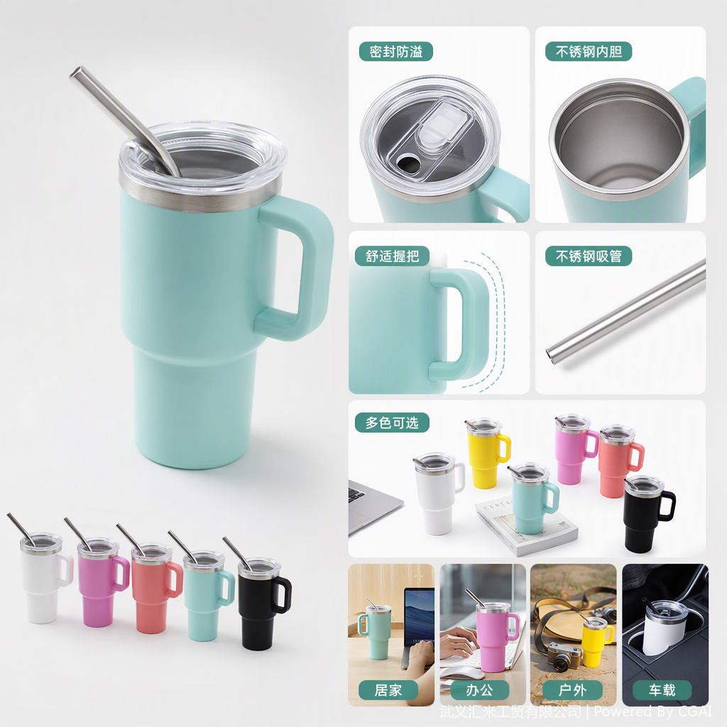 120ML thumb cups with handles, six types of colorful double-layer mugs, transparent LIDS, metal straw coffee cups, mouthwash cups, daily necessities and general necessities, customizable logos details Picture