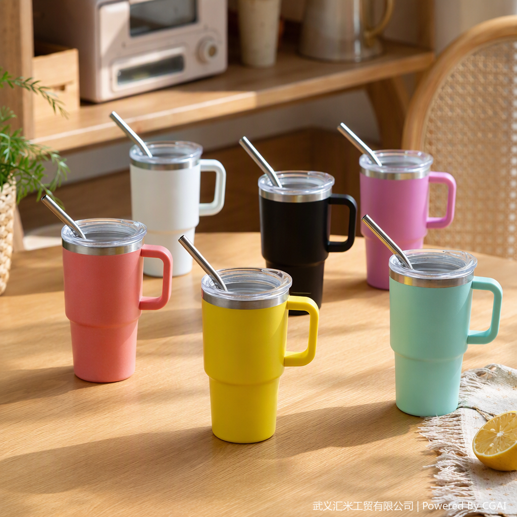 120ML thumb cups with handles, six types of colorful double-layer mugs, transparent LIDS, metal straw coffee cups, mouthwash cups, daily necessities and general necessities, customizable logos
