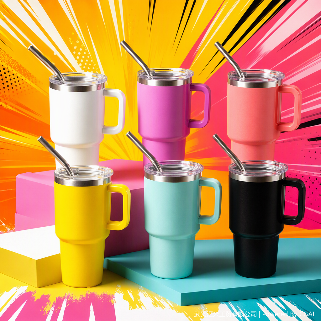 120ML thumb cups with handles, six types of colorful double-layer mugs, transparent LIDS, metal straw coffee cups, mouthwash cups, daily necessities and general necessities, customizable logos Specification image
