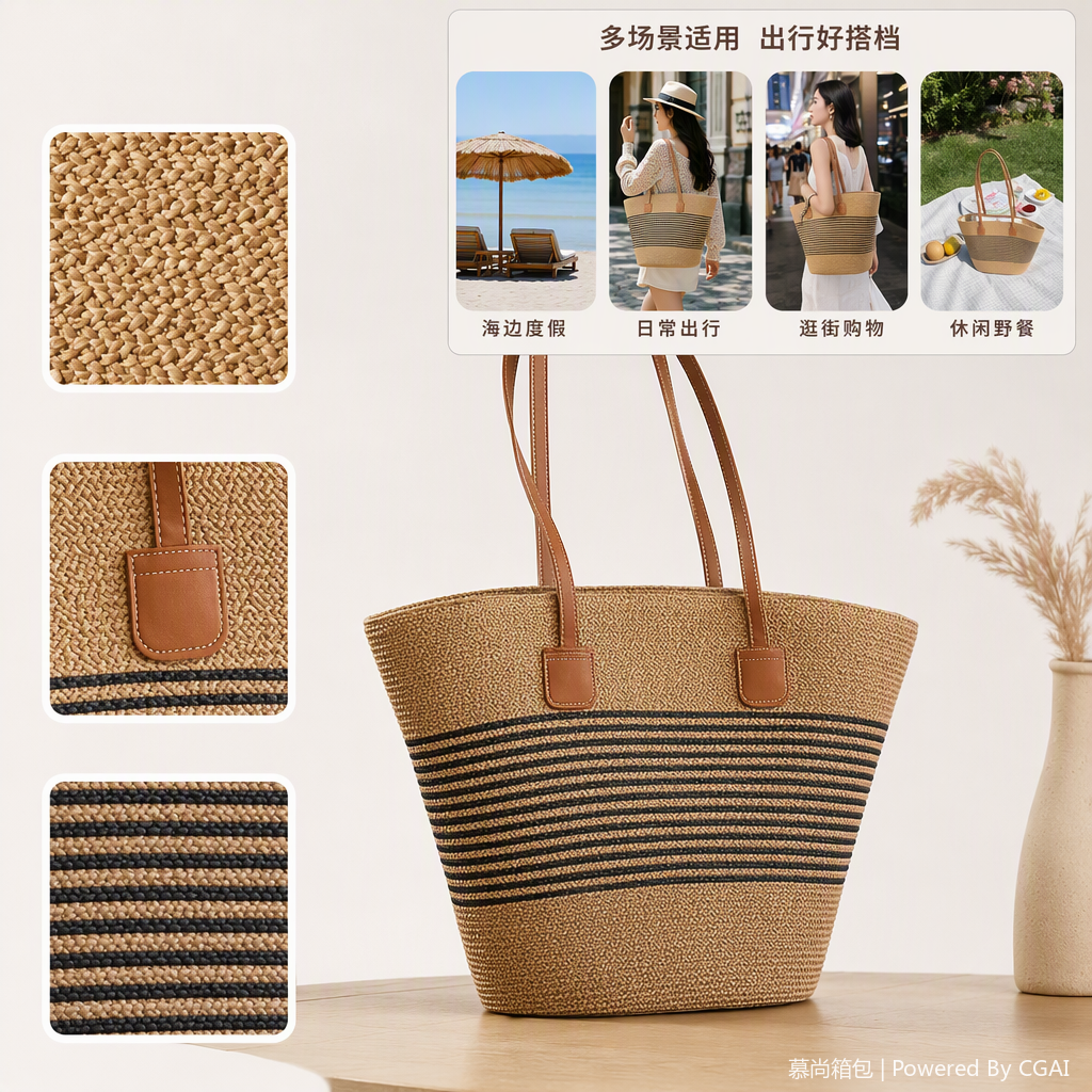 Handwoven bolso de paja mujer casual versátil moda bolso de mano vintage bolso de paja verano nuevo Application Scenario