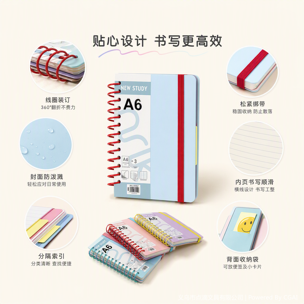 Creative and colorful coil notebooks, student handbooks, notepads, portable sticky notes, soft leather notebooks, stationery products