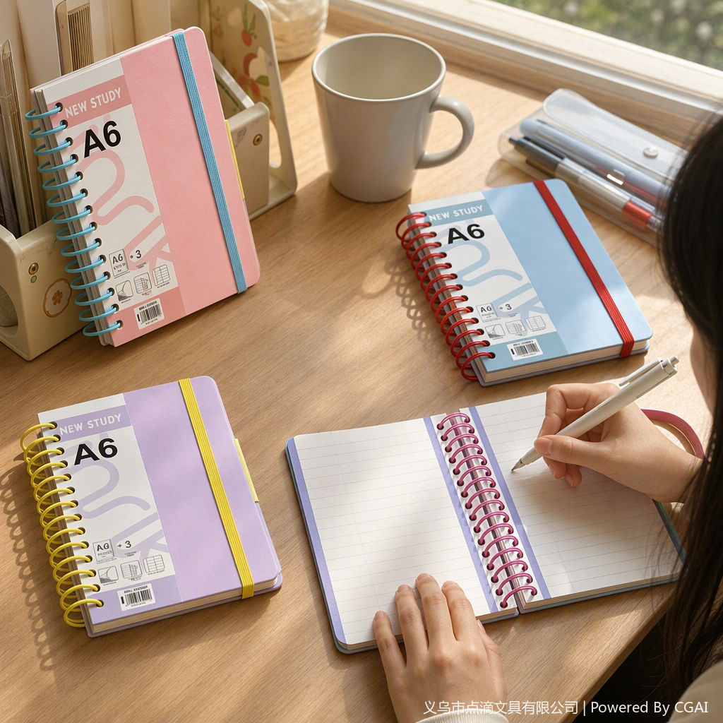 Creative and colorful coil notebooks, student handbooks, notepads, portable sticky notes, soft leather notebooks, stationery products Application Scenario
