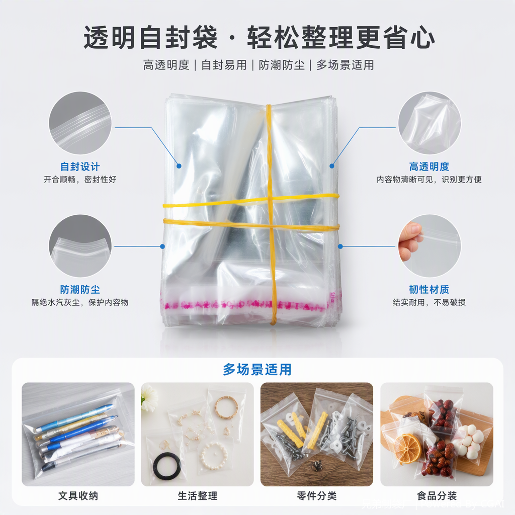 多用途透明塑料包装袋耐撕防潮食品快递收纳薄膜袋包装用品白底实物图