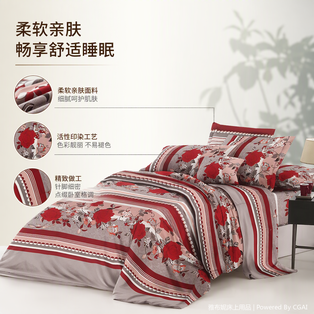 Warm and pure cotton four-piece bedding set, simple and fashionable bed sheets, duvet covers and bedding set, essential for home bedrooms details Picture