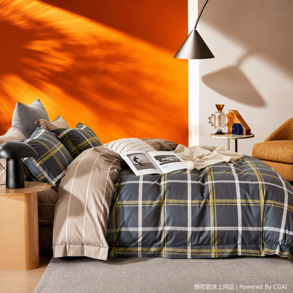 Solid color simple four-piece bedding set, all-cotton bed sheets, duvet covers, bedding set for bedroom home use, comfortable and durable details Picture