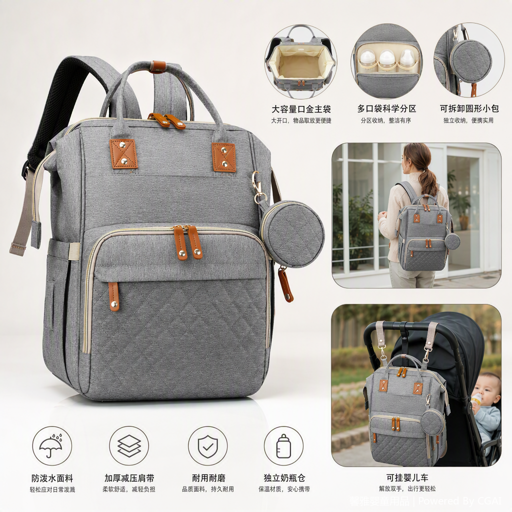 Mummy Bag Makeup Dinner Bag, multi-functional mother and baby handbag, fashionable large-capacity casual portable women's bag Specification image