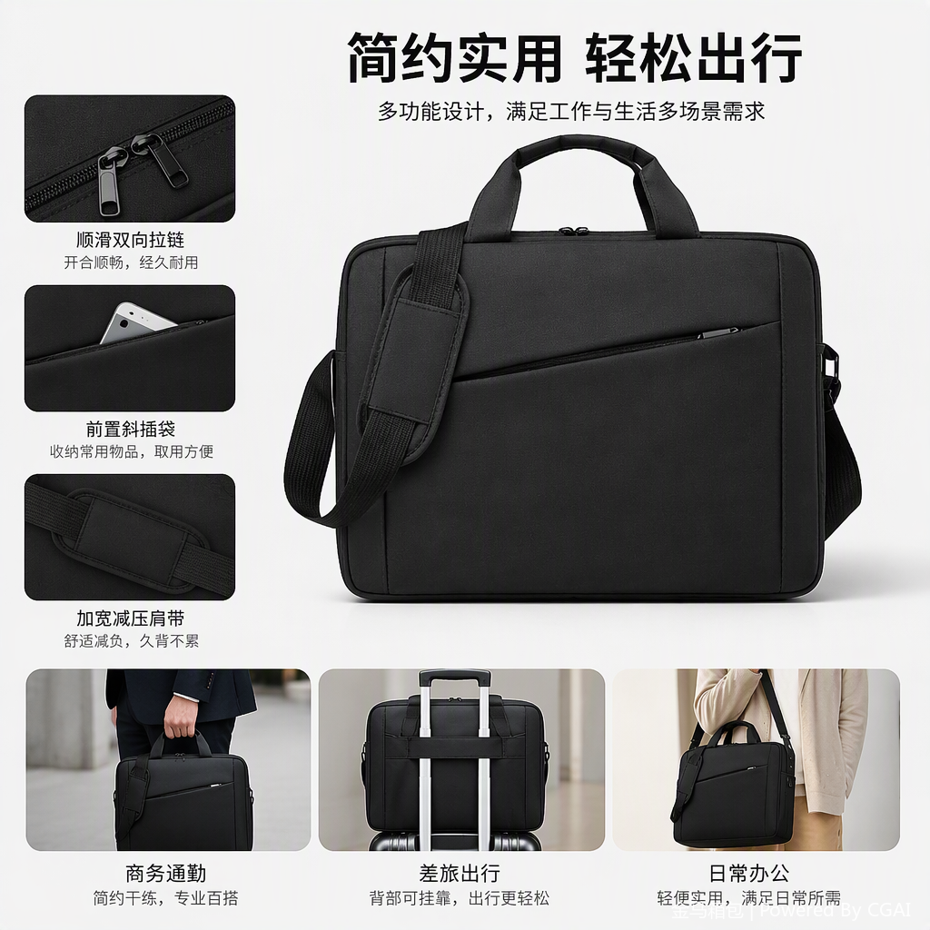 Multi-functional business casual laptop bag for men, women and students, lightweight, waterproof, fashionable and trendy, large-capacity leather goods
