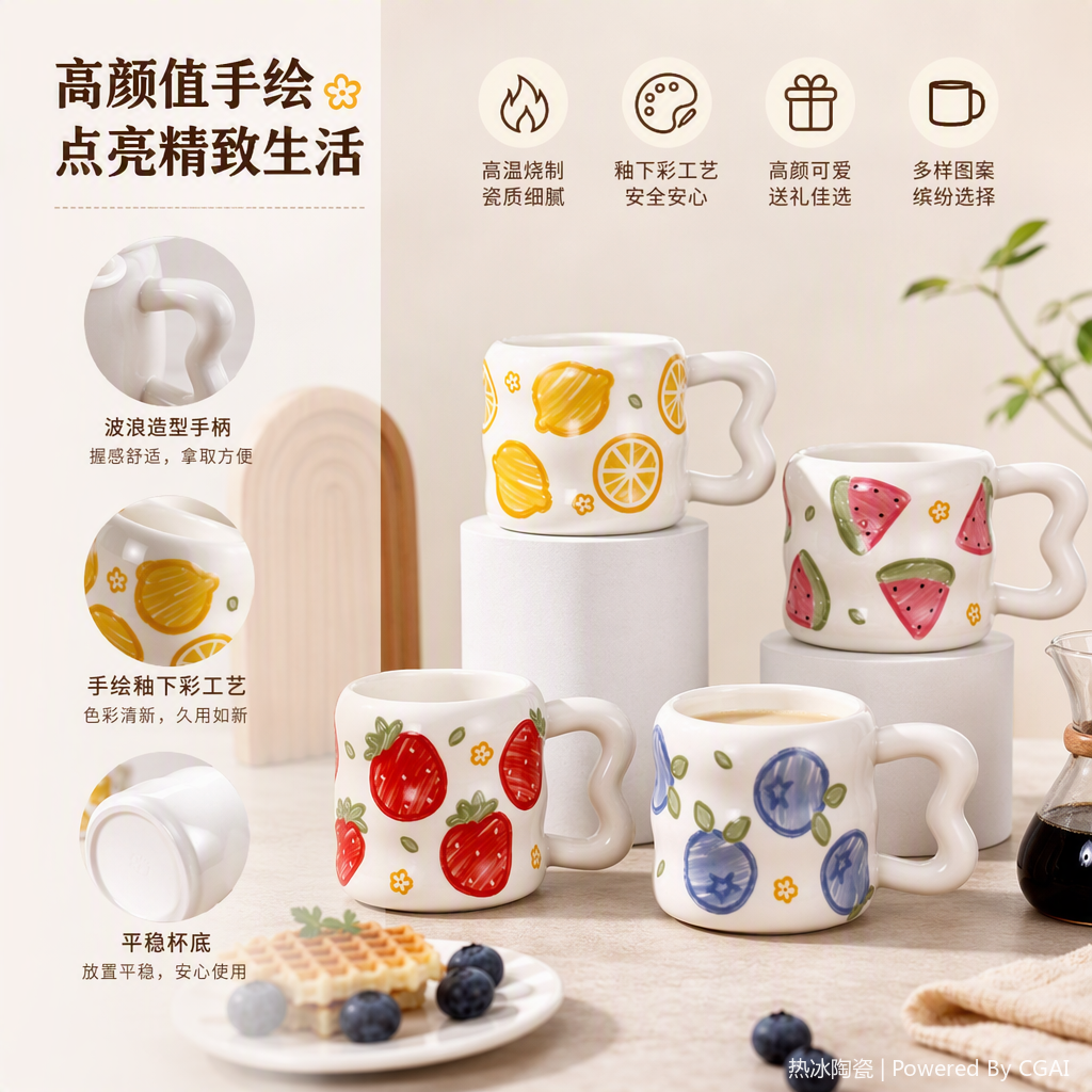 Colorful ceramic cups, household daily creative coffee, milk and water cups, simple and heat-resistant tea sets, gift sets Item Picture