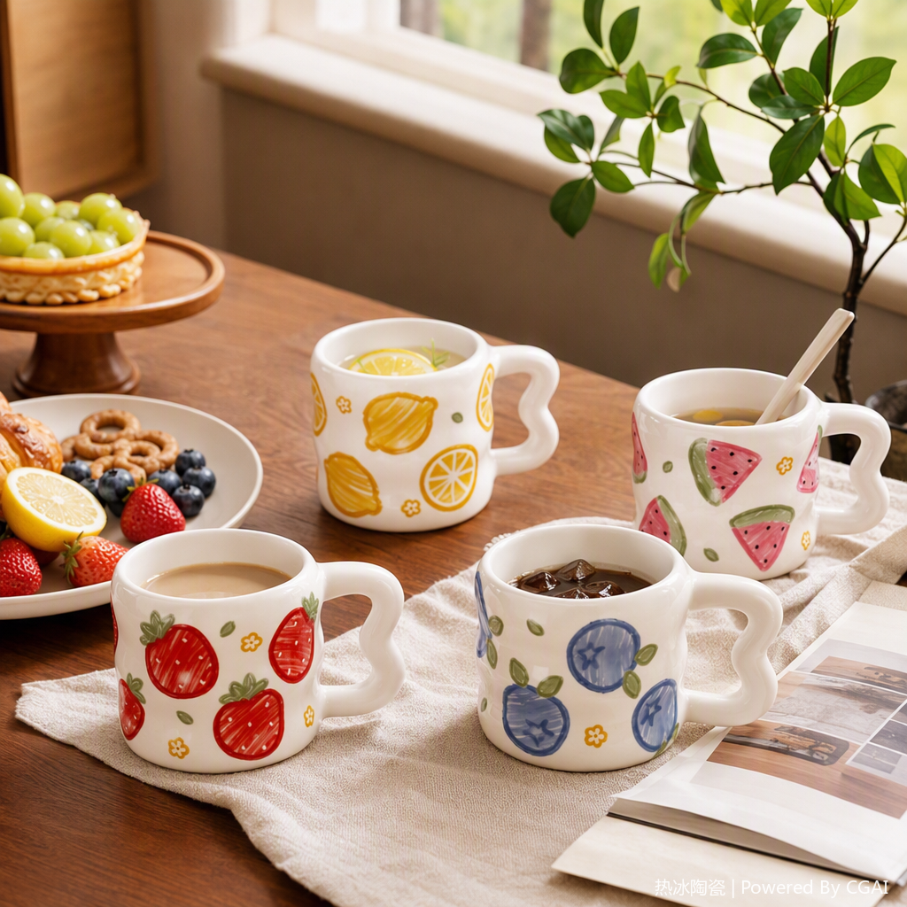 Colorful ceramic cups, household daily creative coffee, milk and water cups, simple and heat-resistant tea sets, gift sets details Picture