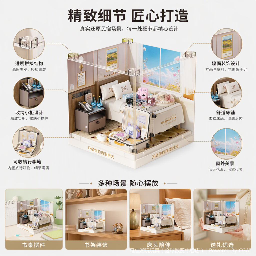 Exquisite mini architectural models of homestays, hand-assembled simulation landscape decoration, creative gifts, collectible ornaments Specification image