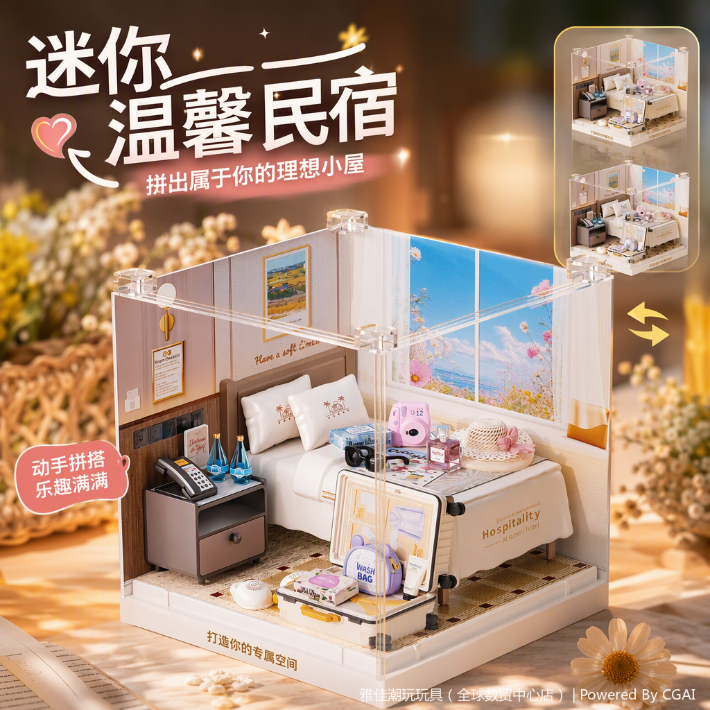 民宿精致迷你建筑模型手工拼装仿真景观装饰创意礼品收藏摆件