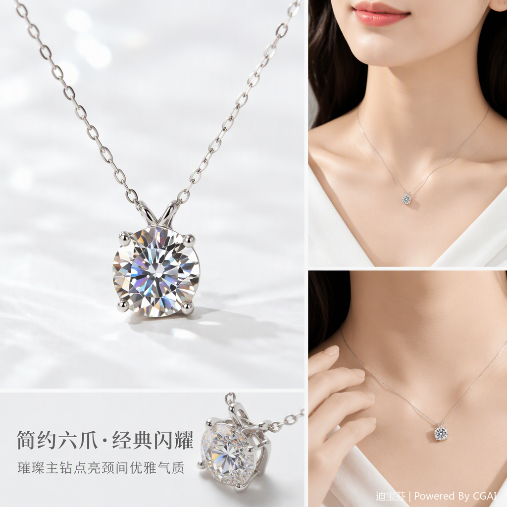 Cadena de plata con un solo colgante de diamante de corte redondo collar de moda simple para mujeres accesorios de regalo Cadena de plata con un solo colgante de diamante de corte redondo collar de moda simple para mujeres accesorios de regalo