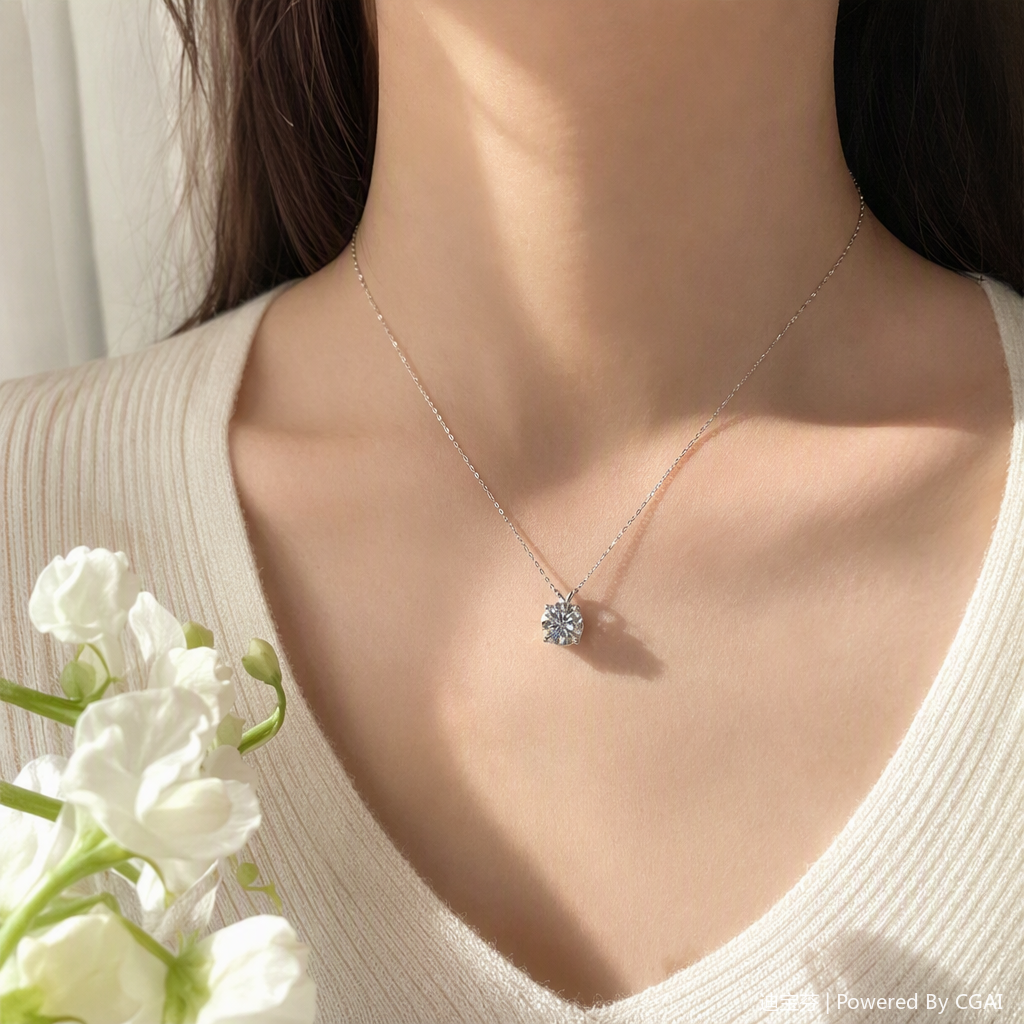 Cadena de plata con un solo colgante de diamante de corte redondo collar de moda simple para mujeres accesorios de regalo details Picture