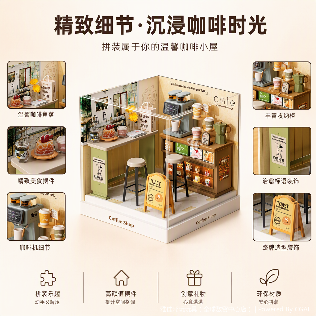 A multi-functional hand-cranked coffee machine in a coffee shop, a small house, and creative coffee supplies assembly Item Picture