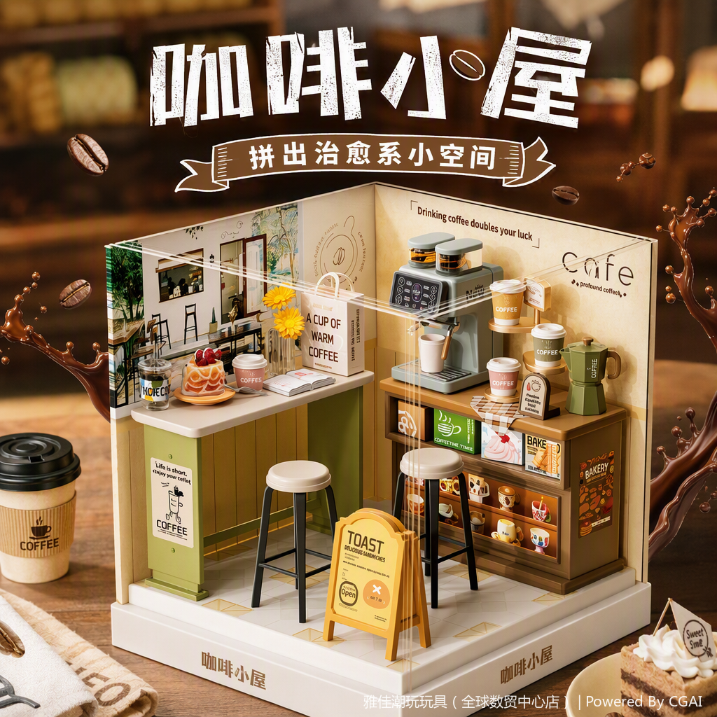 咖啡店多功能手摇咖啡机小房子创意咖啡用品拼搭