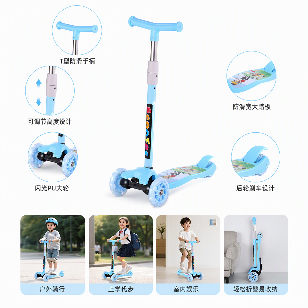 Safe and durable children's scooter, suitable for walking, stroller, crib, shoulder strap, multi-functional travel toy Application Scenario