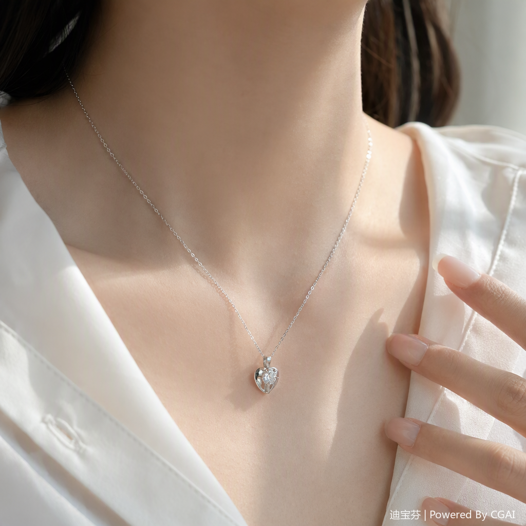 Fashionable silver heart-shaped pendant necklace for women, simple and versatile Korean style, trendy accessory as a gift details Picture